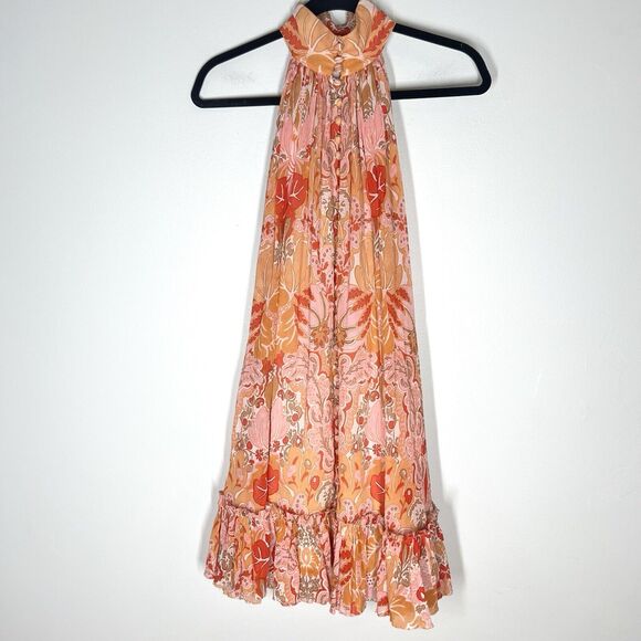 Zimmermann Sz 0 S Violet Short Halter Coral Multi Silk Dress - Picture 5 of 14